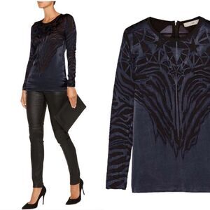 IRO Catrine Navy Silk Blend Burnout Blouse 40